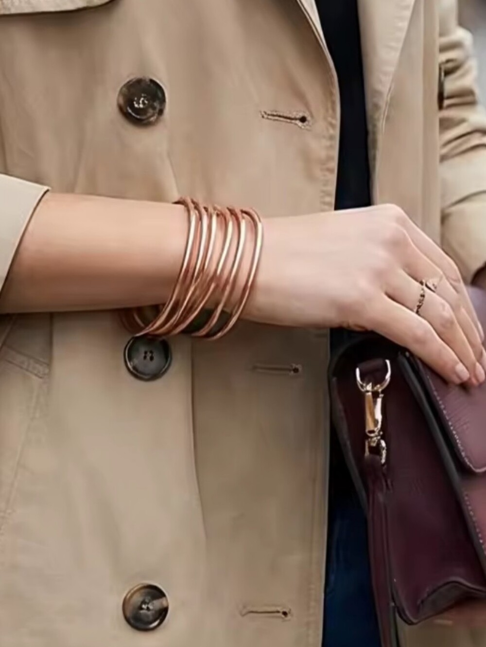 Gold Rhodium Stackable Bangle Bracelet Set
